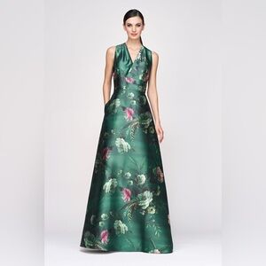 Kay Unger Emerald Green Floral Maxi Dress